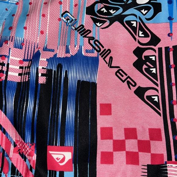 Quiksilver Blue and Pink Board Shorts Vibrant Patchwork Design Size 38 - Picture 2 of 7
